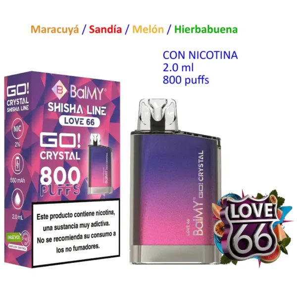 Love 66 20 mg. "BALMY GO CRYSTAL" Vaper desechable